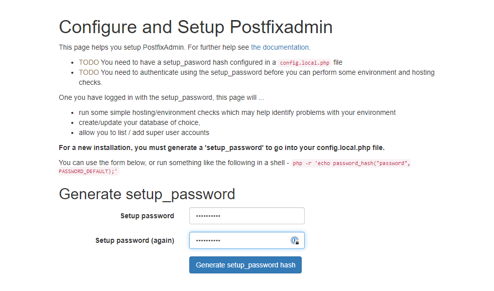 PostfixAdmin: Generate setup_password